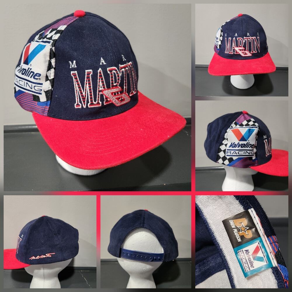 VTG 90s Mark Martin Valvoline‎ NASCAR Racing Drew Pearson Snapback Hat Cap